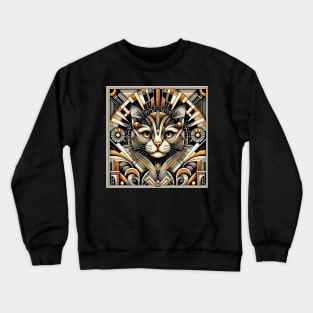 Art Deco Inspired Geometric Cat Portrait - Modern Feline Elegance Artwork Crewneck Sweatshirt